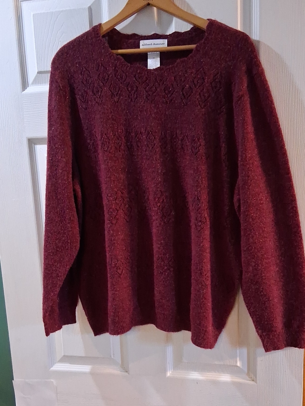 Alfred Dunner Women's Burgundy Crewneck Sweater with Subtle Knit Pattern